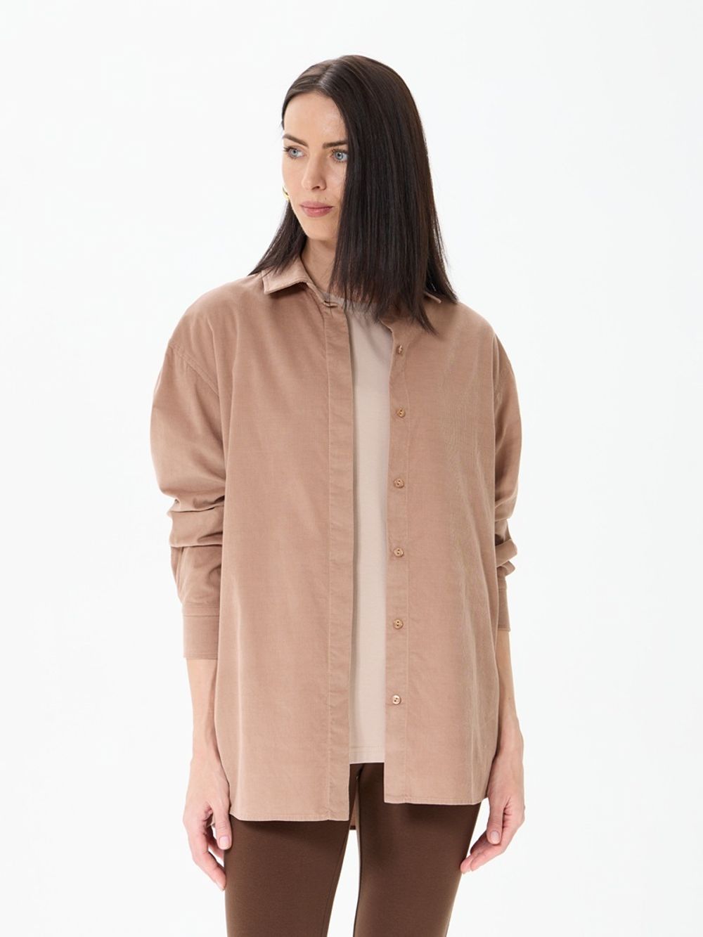 Рубашка Хельсинки удлиненная бежевый вельвет