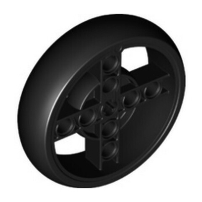 Lego 4шт Колесо 56x14 с 8 отверстиями для штифтов с фикс. черн. резиновой шиной 39367pb02-6460559