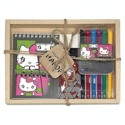 Набор блокнот А6 60л."Hello Kitty Manga"+Набор гель ручек 6цв. колпач.в виде Котиков+Корректор-лента