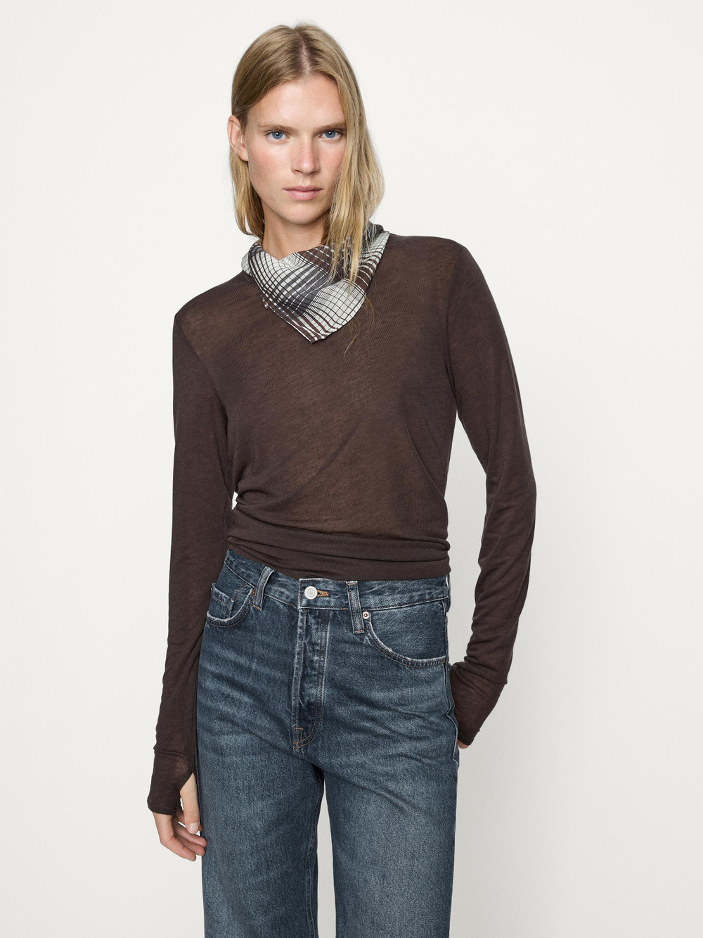 Massimo Dutti Прямые джинсы с высокой талией, средне-синий