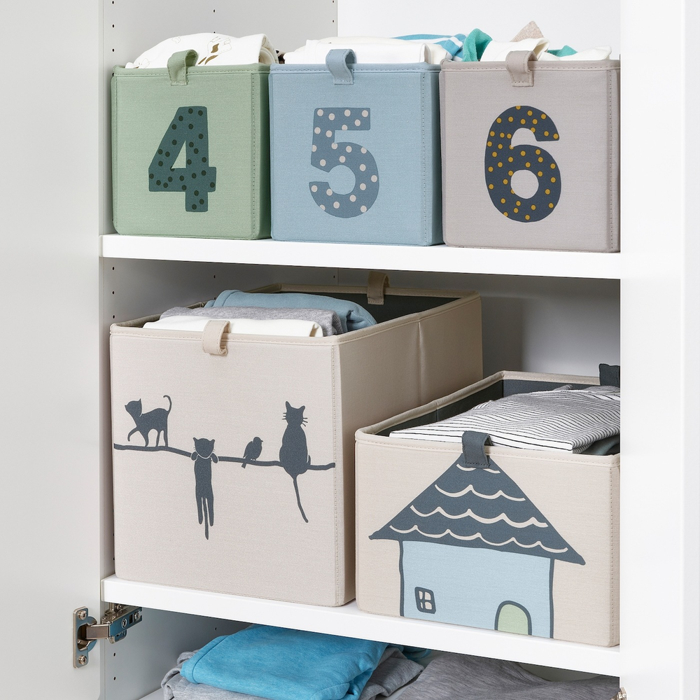 IKEA BARNDRÖM  (ИКЕА БАРНДРÖМ)  -  Коробка, 3 шт, зеленый синий/бежевый, 17x27x17 см