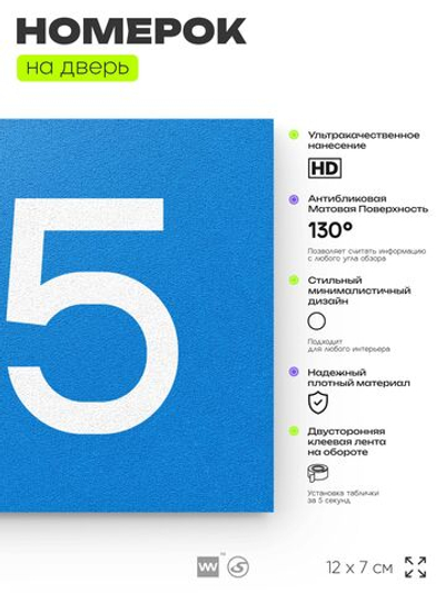 Номер на дверь 715, табличка на дверь для офиса, квартиры, кабинета, аудитории, склада, голубая 120х70 мм, Айдентика Технолоджи