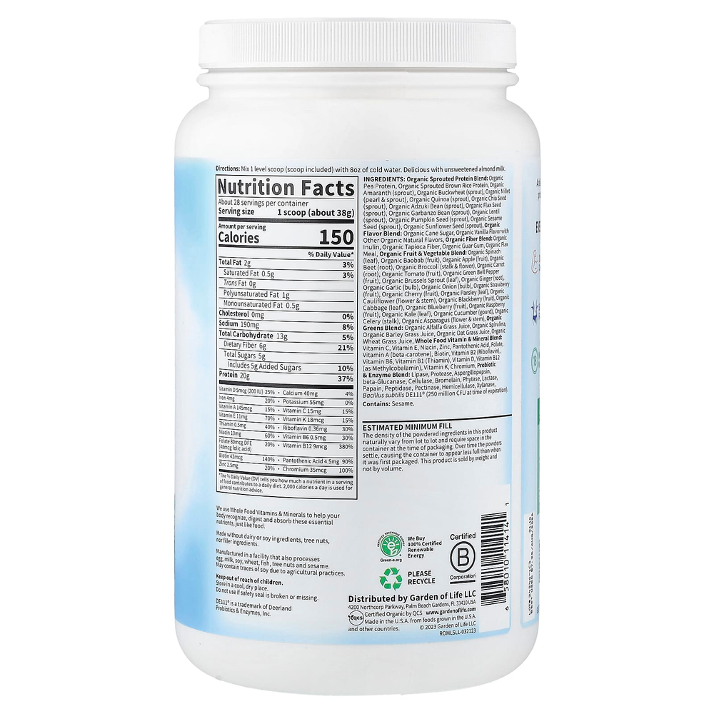 Garden of Life, органический коктейль из RAW, для замены приема пищи, сладкий вкус, 1064 г (37,53 унции)