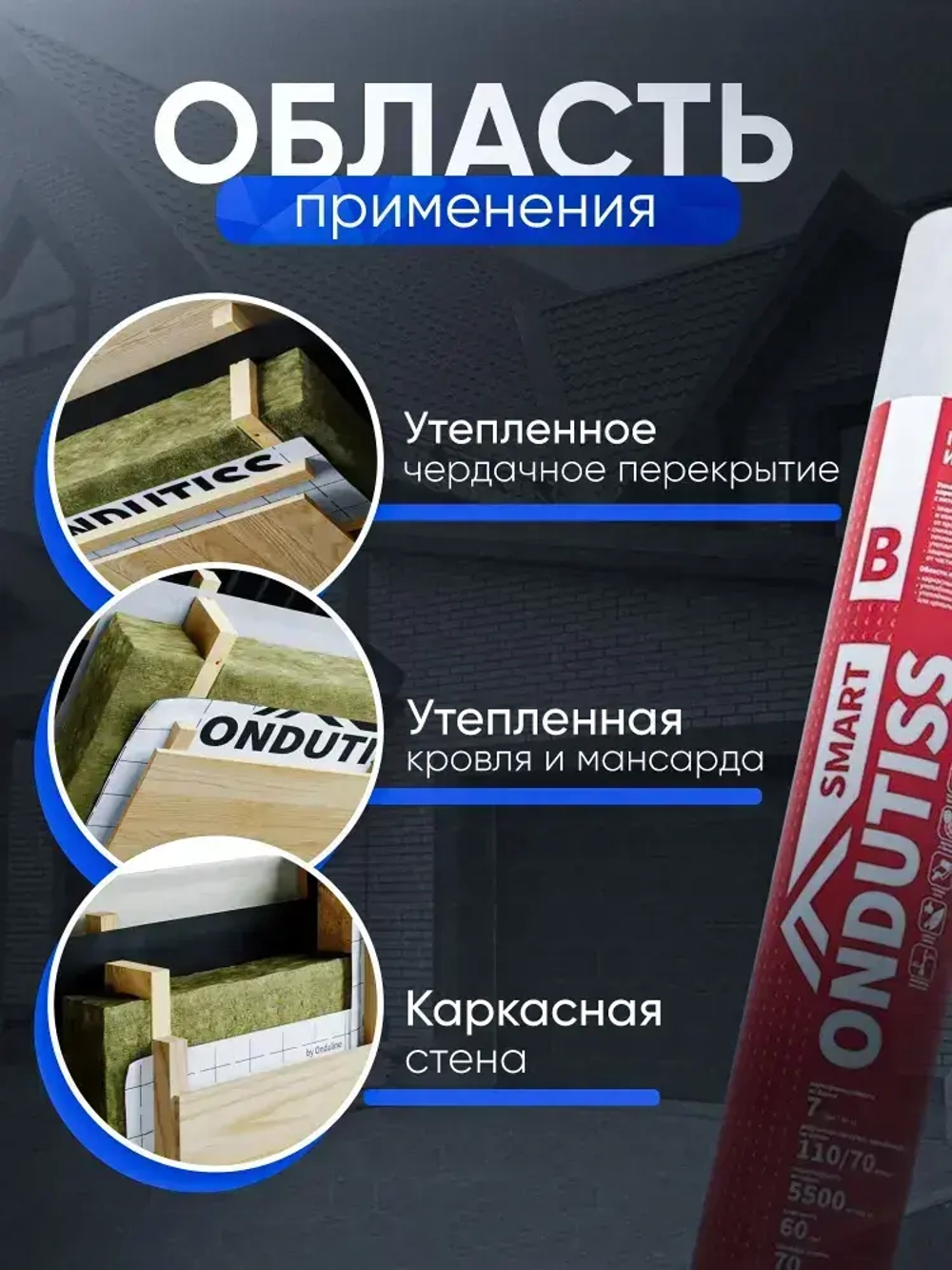 Пароизоляционная пленка пароизоляция Ондутис Смарт Б (Ondutiss Smart B), 70 м2, универсальная для кровли и стен с клеящей полосой