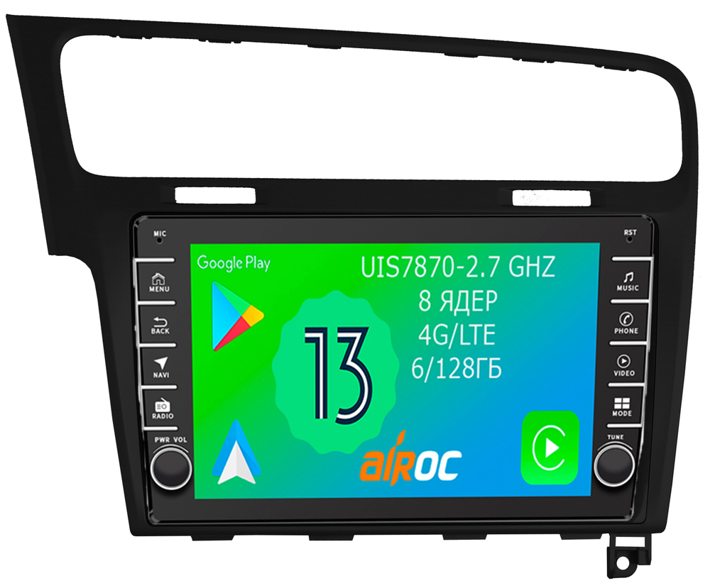 Магнитола для Volkswagen Golf 7 2012-2020 - Airoc AB-3715B (рамка черная, кнопки и крутилки), Android 13, TS20, 6/128Гб, SIM-слот, CarPlay