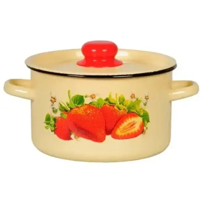 Кастрюля эмал 2,9л крем Клубника садов 1с16с