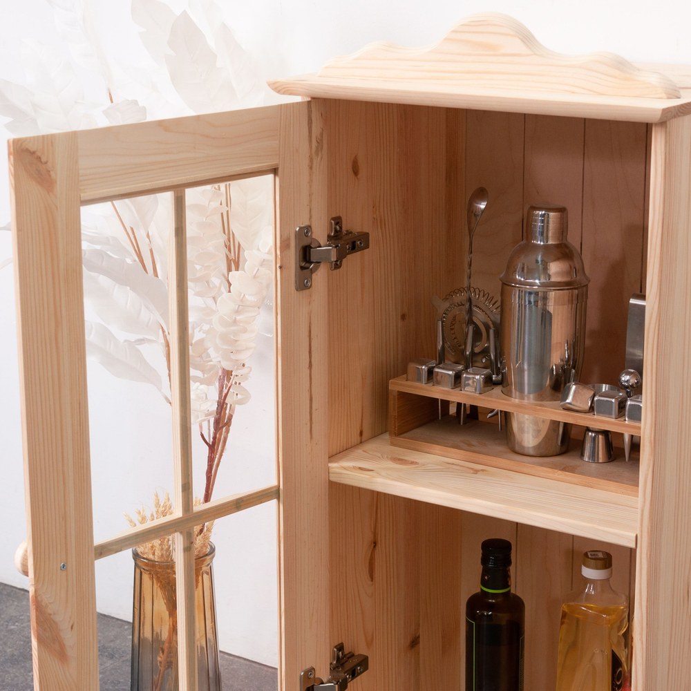 Шкаф навесной Бритта 1 дверь с карнизом из массива сосны для кухни и ванной, в натуральной отделке