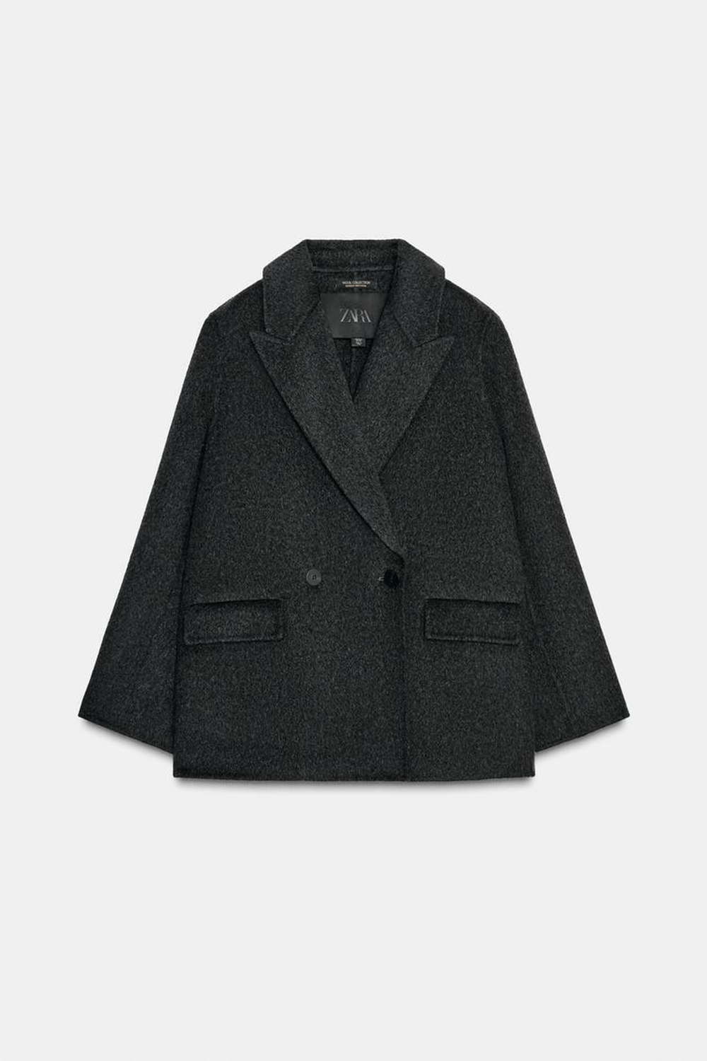 ZARA ДВУБОРТНЫЙ БЛЕЙЗЕР ИЗ СМЕСОВОЙ ШЕРСТИ — ZW COLLECTION, СЕРЫЙ