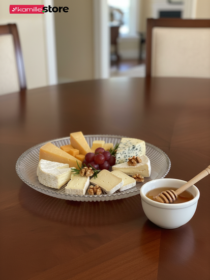 Блюдо стеклянное 21х2 см., с серебристой обводкой, жемчужный