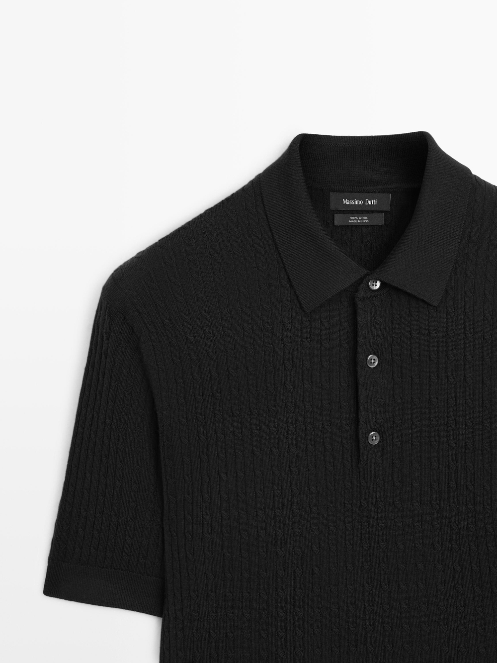 Massimo Dutti Трикотажный свитер-поло из мериносовой шерсти, черный