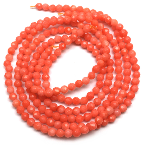 Коралл оранжевый граненый 3 мм, бусины - шарики (нить)