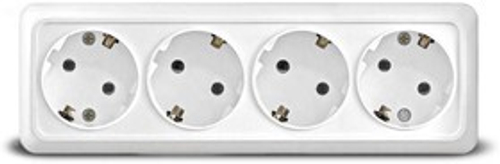 Розетка 4-м ОП Олимп с заземл. белый