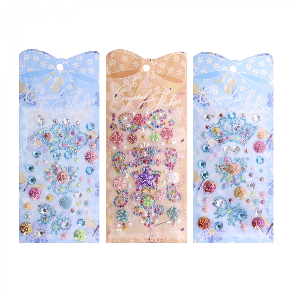 Наклейки-стразы Alingar, акриловые, "Ассорти" (корона,бант,бабочки), пакет с европодвесом