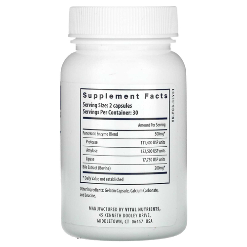 Vital Nutrients, Панкреатин и экстракт бычьей желчи, 60 капсул