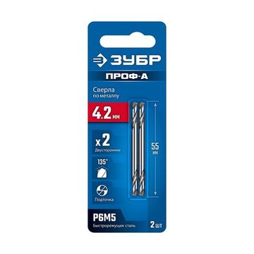 ЗУБР Профессионал 4.2х55мм, Сверло двухстороннее по металлу Проф-А, сталь Р6М5, класс А
