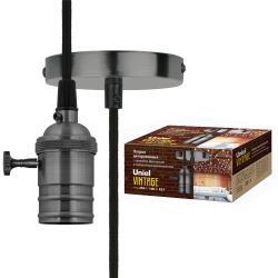 DLC-V-S24K-E27 TS-1M-BL PEARL BLACK Патрон декоративный. серия Vintage. с проводом 1м и креплением. Выключатель поворотный. Материал алюминий. Цвет черный жемчуг. ТМ Uniel.