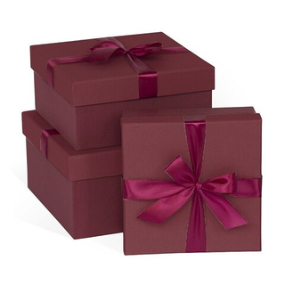 Коробка квадрат 21*21*11 Бордо,бант бордо