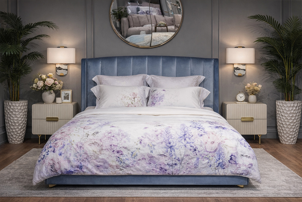 Кровать Одри(Odry) c подъем.мех.вельвет синий Velv-SIN 186x220x120 Garda Decor