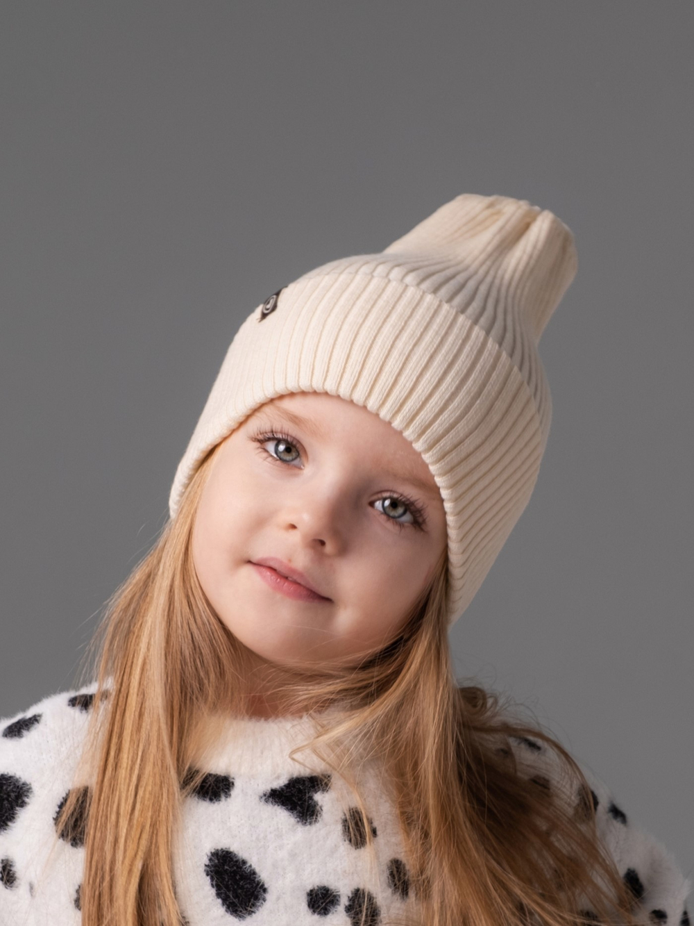 Шапка вязаная-резинка хлопковая (Молоко) КЭП