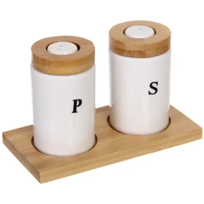 Набор для специй 2шт на бамбуковой подставке «White magic» высокие