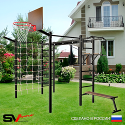 Уличная шведская стенка Sv Sport рукоход с комплектом турник прямой 2шт У5097К (Турник/Брусья/Скамья/Щит баскет/Кронш бокс/Сетка)