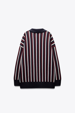 ZARA СВИТЕР В ПОЛОСКУ С ВОРОТНИКОМ ПОЛО, РАЗНОЦВЕТНЫЙ