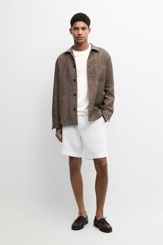 Massimo Dutti Короткие бермуды из 100% льна, белый