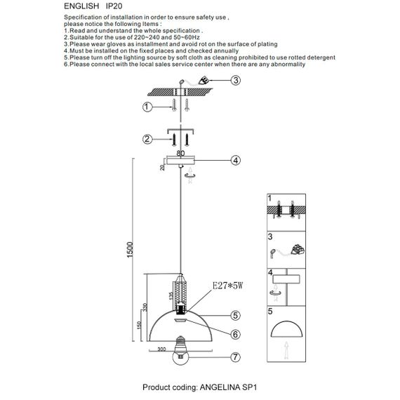 Подвесной светильник Crystal Lux ANGELINA SP1 BRASS