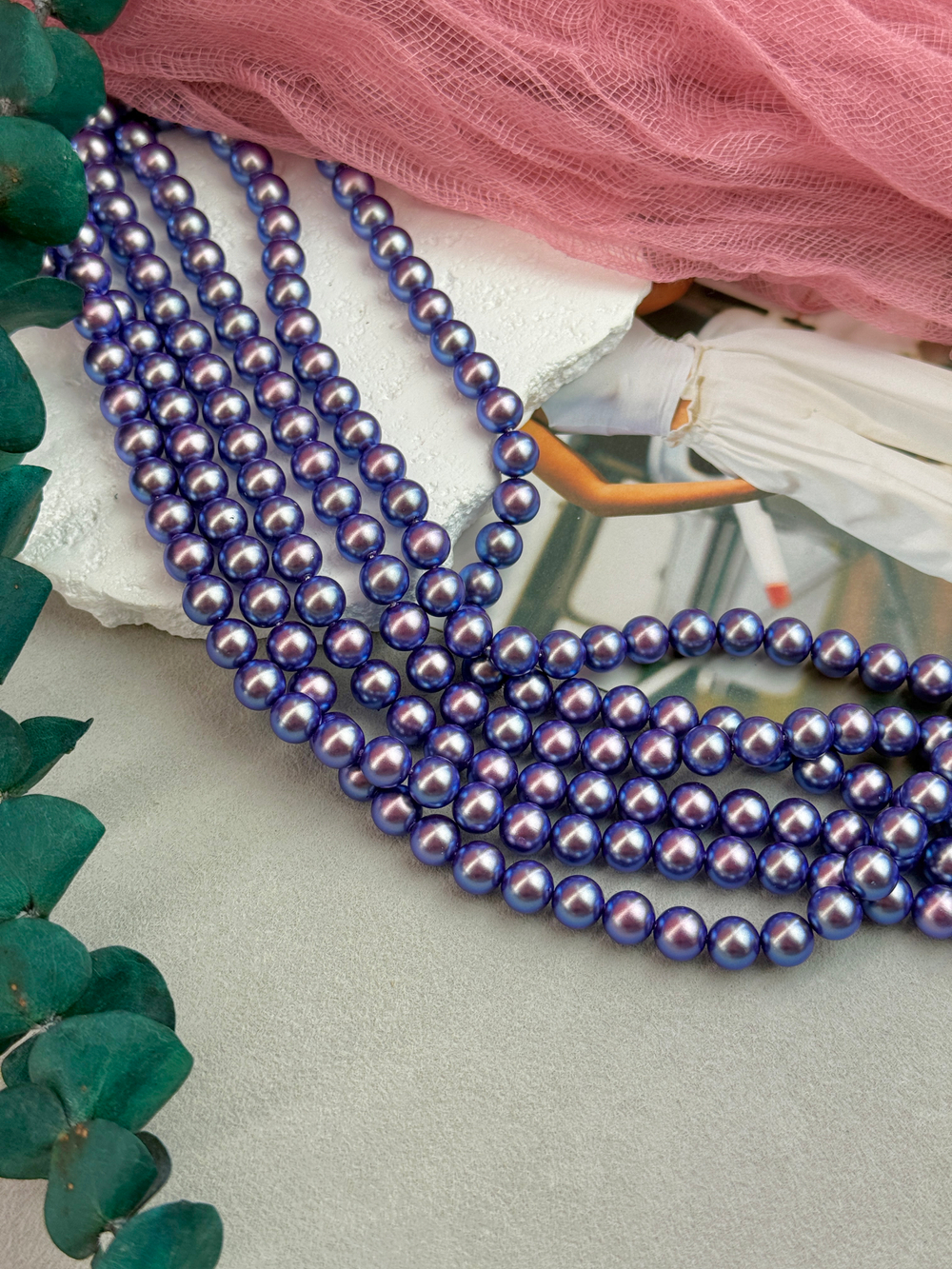 Жемчуг Premium, 8 мм, нить 39 см, фиолетовый радужный матовый