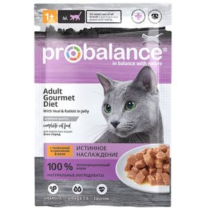 Пауч ProBalance Adult Gourmet Diet Veal & Rabbit для кошек с телятиной и кроликом в желе