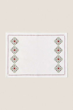 ZARA HOME САЛФЕТКА ИЗ ХЛОПЧАТОБУМАЖНОГО ЛЬНА С ВЫШИВКОЙ, ЦВЕТ МОРСКОЙ ВОЛНЫ