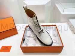 Высокие белые ботинки Hermes на шнуровке (Гермес) премиум класса