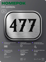 Номерок на дверь квартиры 477, для кабинета, офиса, шильдик 9 х 7 см, брашированная сталь, Айдентика Технолоджи