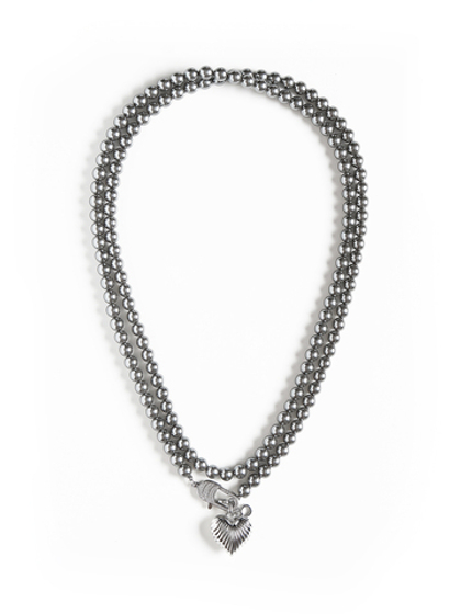 Колье "Long Dark Grey Heart" Silver