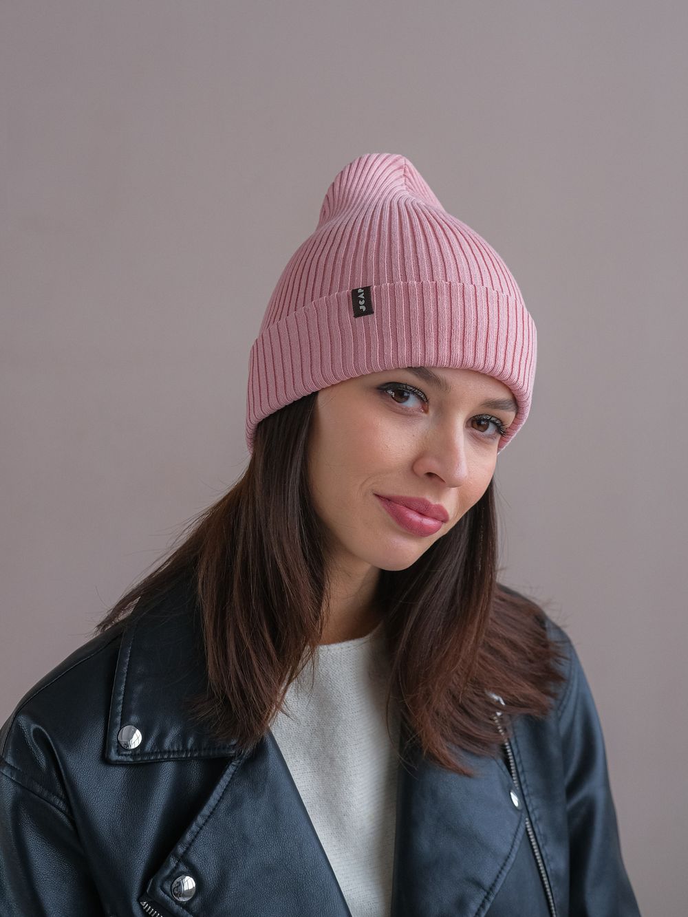 Шапка вязаная весенняя/осенняя МУЛА (Розовый персик)