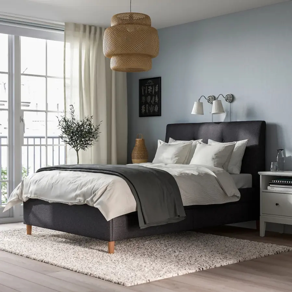 Кровать с мягкой обивкой и выдвижными ящиками - IKEA IDANÄS/IDANAS, 200х140 см, темно-серый, ИДАНЭС ИКЕА