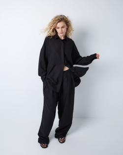 Рубашка свободного кроя изо льна и вискозы черный