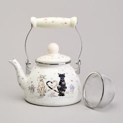 ЧАЙНИК AGNESS ЭМАЛИРОВАННЫЙ СО СЪЕМНЫМ ФИЛЬТРОМ ИЗ НЖС СЕРИЯ "LAVENDER CATS", 1,1 Л