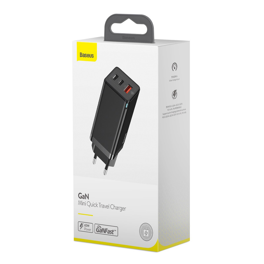 Зарядное устройство Baseus GaN Mini Quick Travel Charger C+C+A 65W - Black