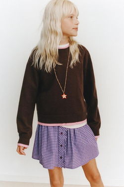 ZARA ТРИКОТАЖНЫЙ ДЖЕМПЕР С ДВУХСЛОЙНОЙ ОТДЕЛКОЙ, КОРИЧНЕВЫЙ