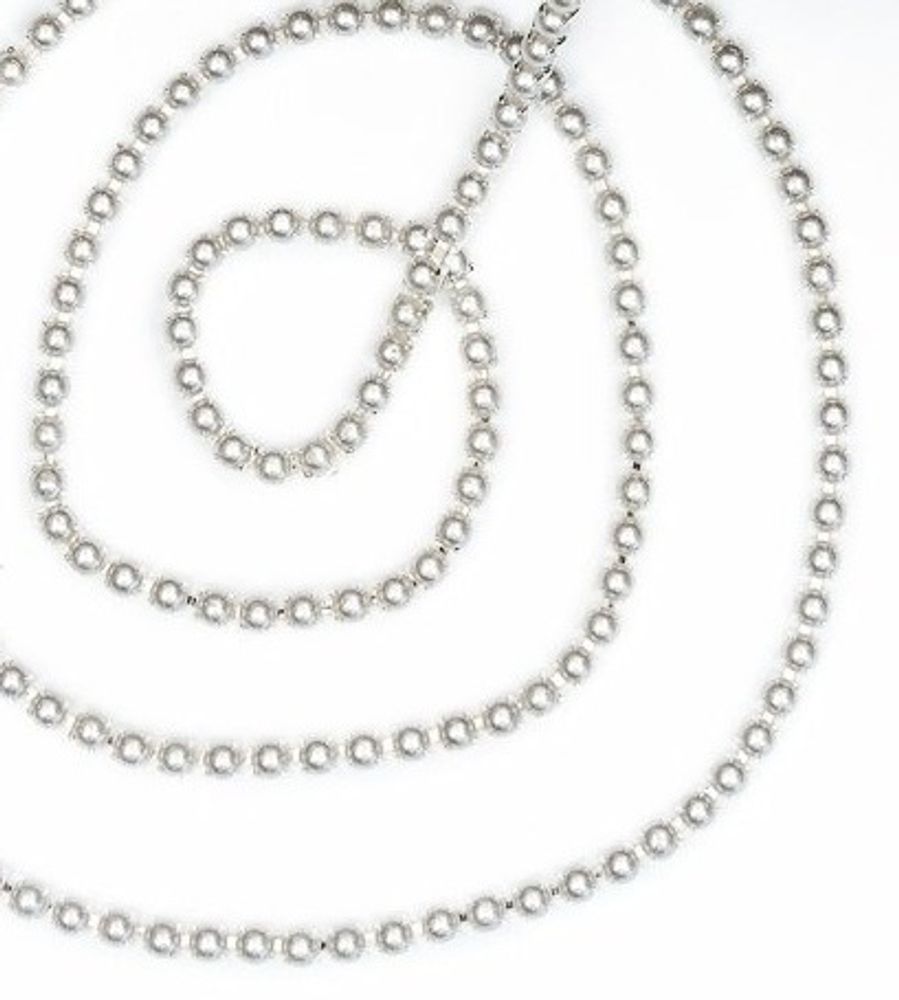 Цепь жемчуг, ш. 3 мм, белый в серебряной оправе