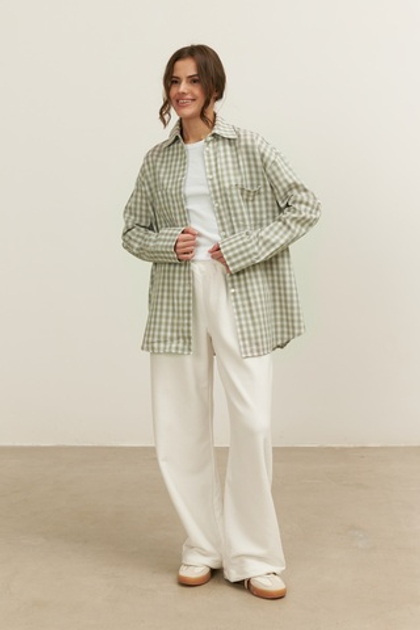 Рубашка 07, бежево-зеленая