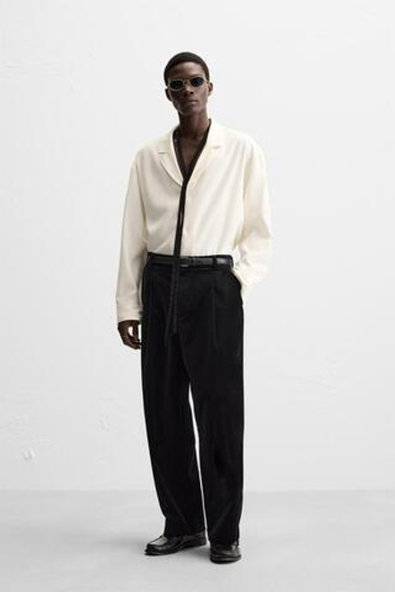 ZARA РУБАШКА СТРУЯЩЕГОСЯ ПОКРОЯ, ЖЕЛТОВАТО-БЕЛЫЙ