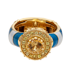 Кольцо с Цитрином, Сапфирами и цветной эмалью, R0295-0/1