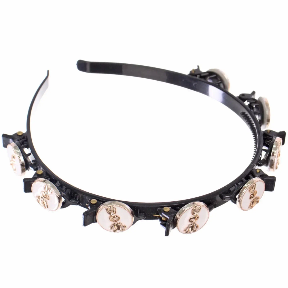 Ободок для волос «ФАНТЭН», золотые зайки, цвет чёрный, 1.5см (Стикер на вложение 12шт)