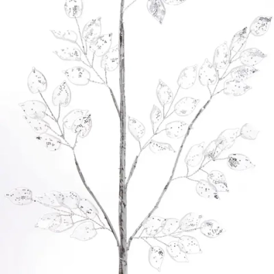Ветка декоративная «Сияющие листья» 65 см, Серебро