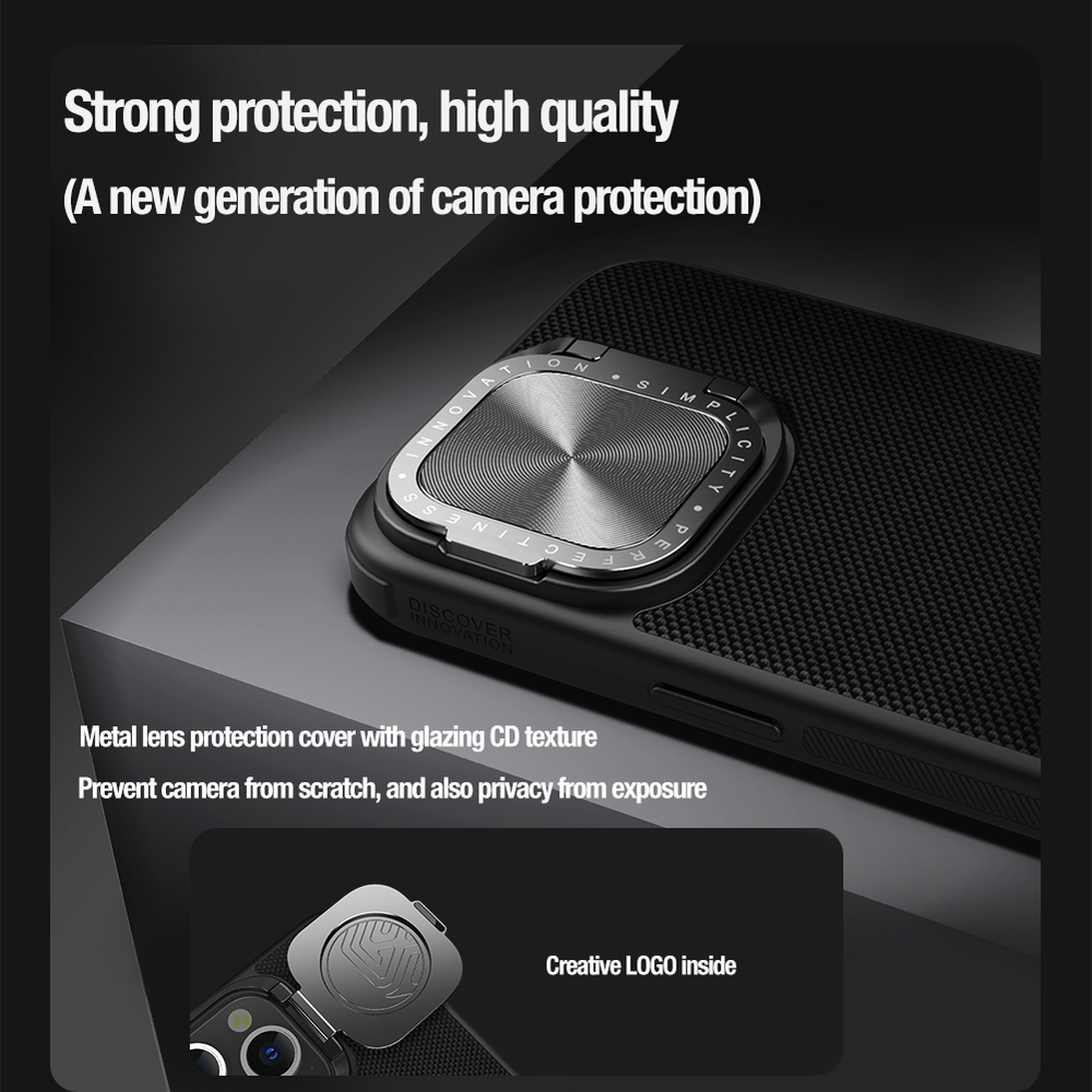 Текстурный чехол от Nillkin с металлической откидной крышкой на iPhone 15 Pro, серия Textured Prop Magnetic (с поддержкой магнитной беспроводной зарядки MagSafe)