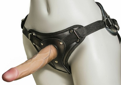 Женский страпон с вагинальной пробкой Woman Strap - 18 см. (Цвет: телесный)