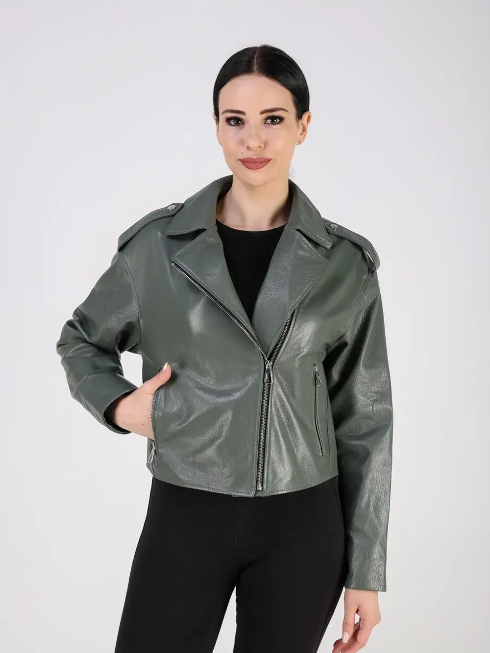 Кожаная куртка демисезонная косуха оверсайз