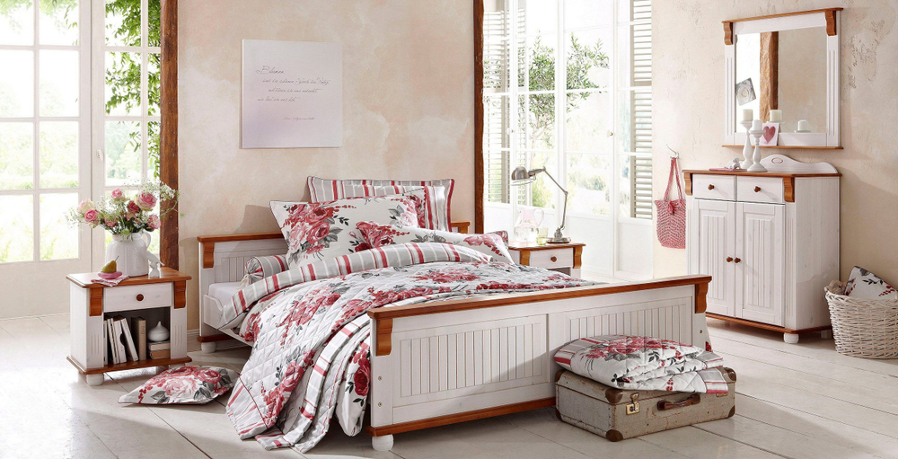 Тумба прикроватная Аделя 52х40х48 см из массива сосны, белый воск/черри